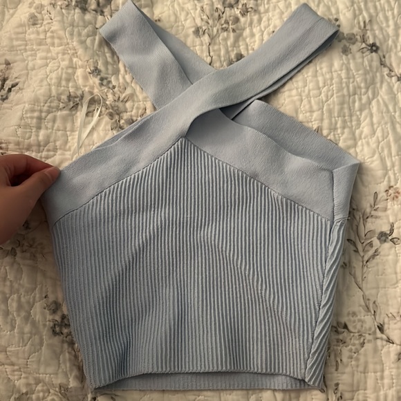Aritzia Sculpt knit Criss Cross Top (light blue) - Picture 4 of 7